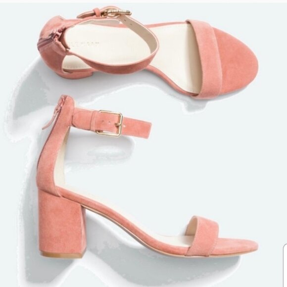 Cole Haan Clarette mauve Pink Neutral Suede Block heel Sandals Size 8 - Picture 2 of 11